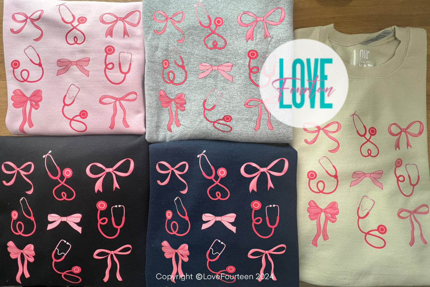 Pink Bow & Stethoscope Crewneck