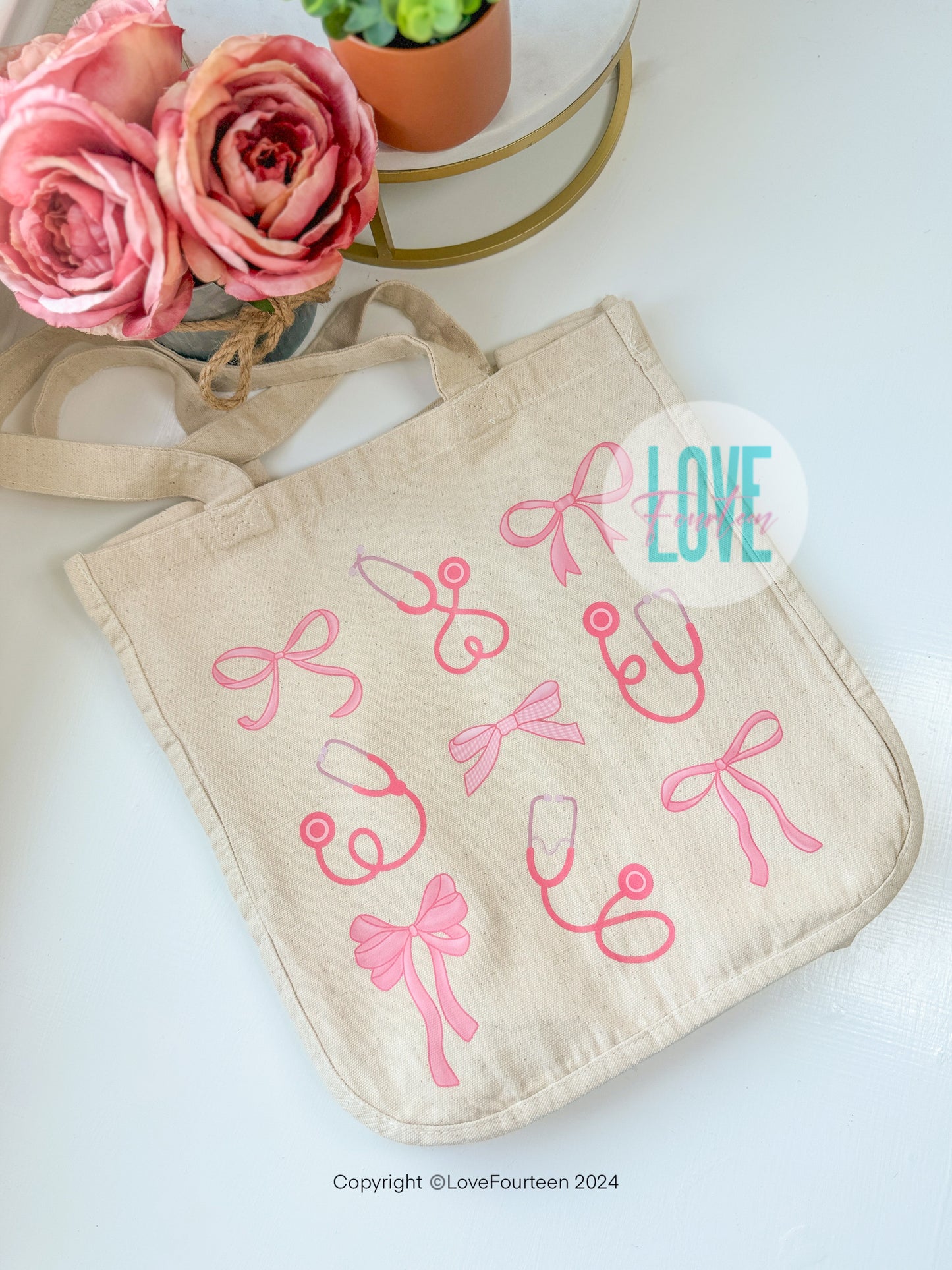 Pink Bow & Stethoscope Tote Bag