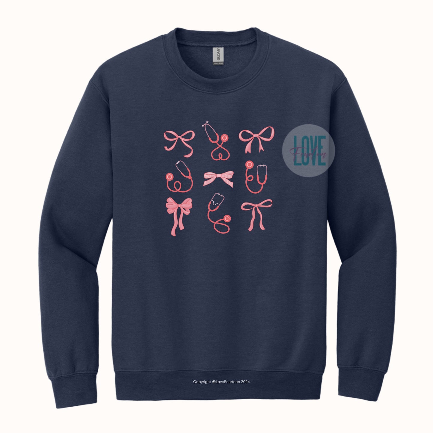 Pink Bow & Stethoscope Crewneck
