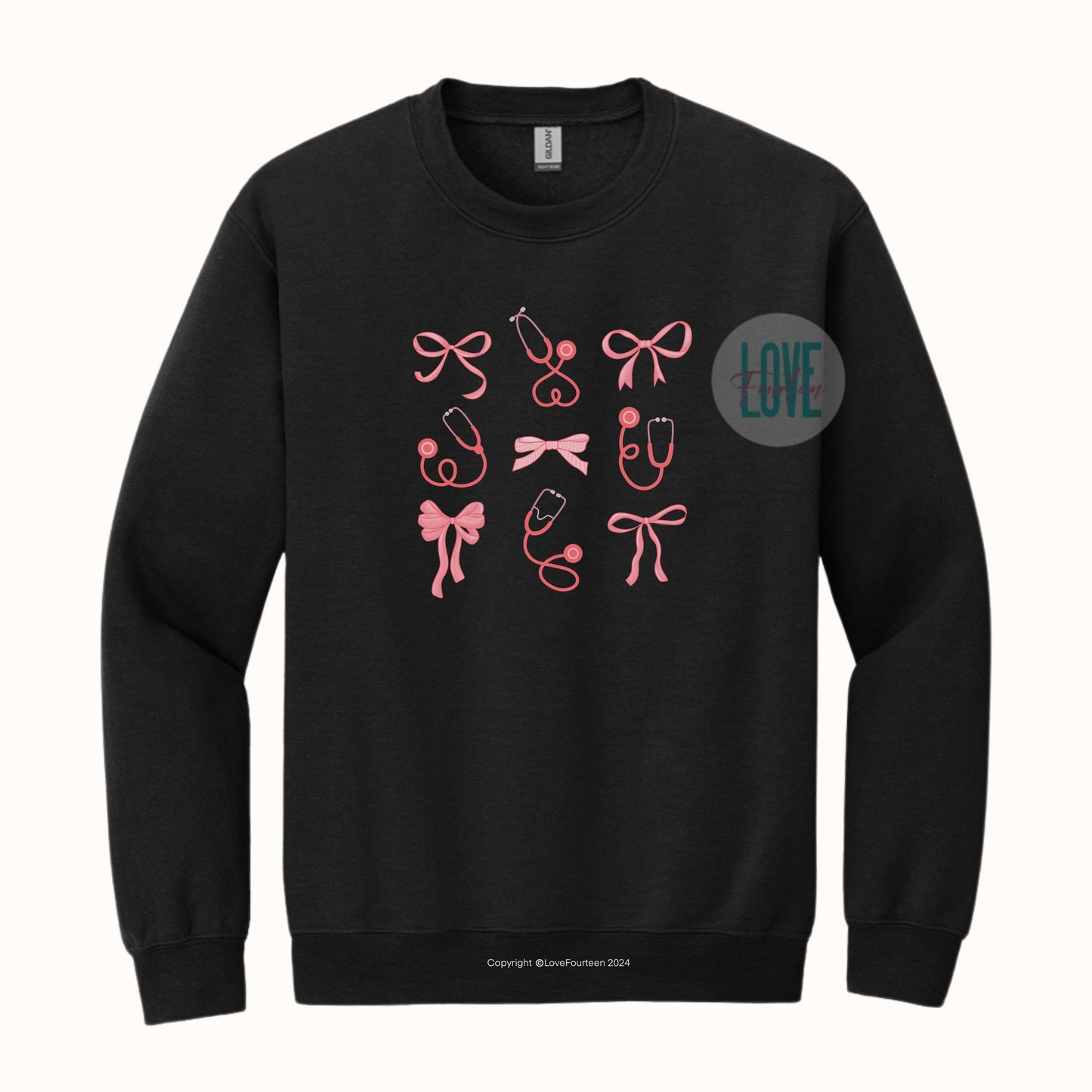 Pink Bow & Stethoscope Crewneck