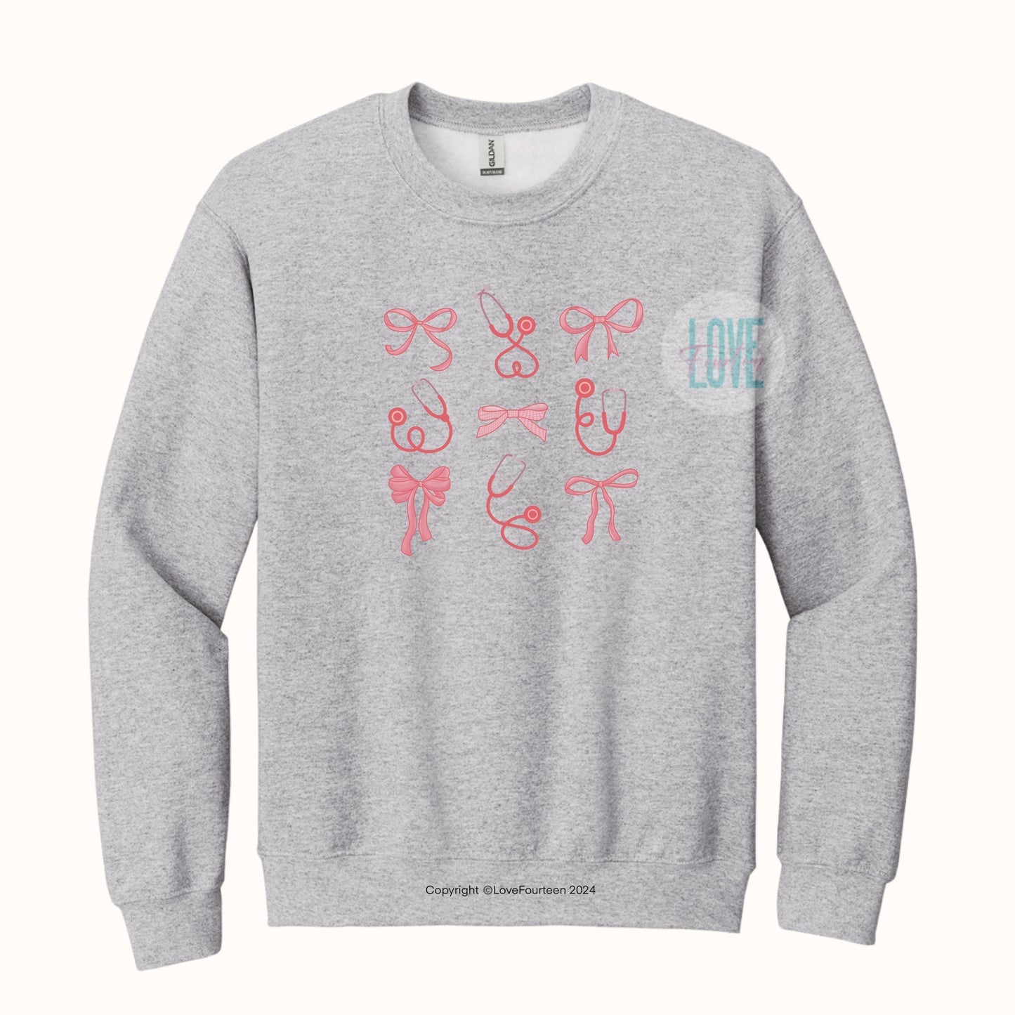 Pink Bow & Stethoscope Crewneck