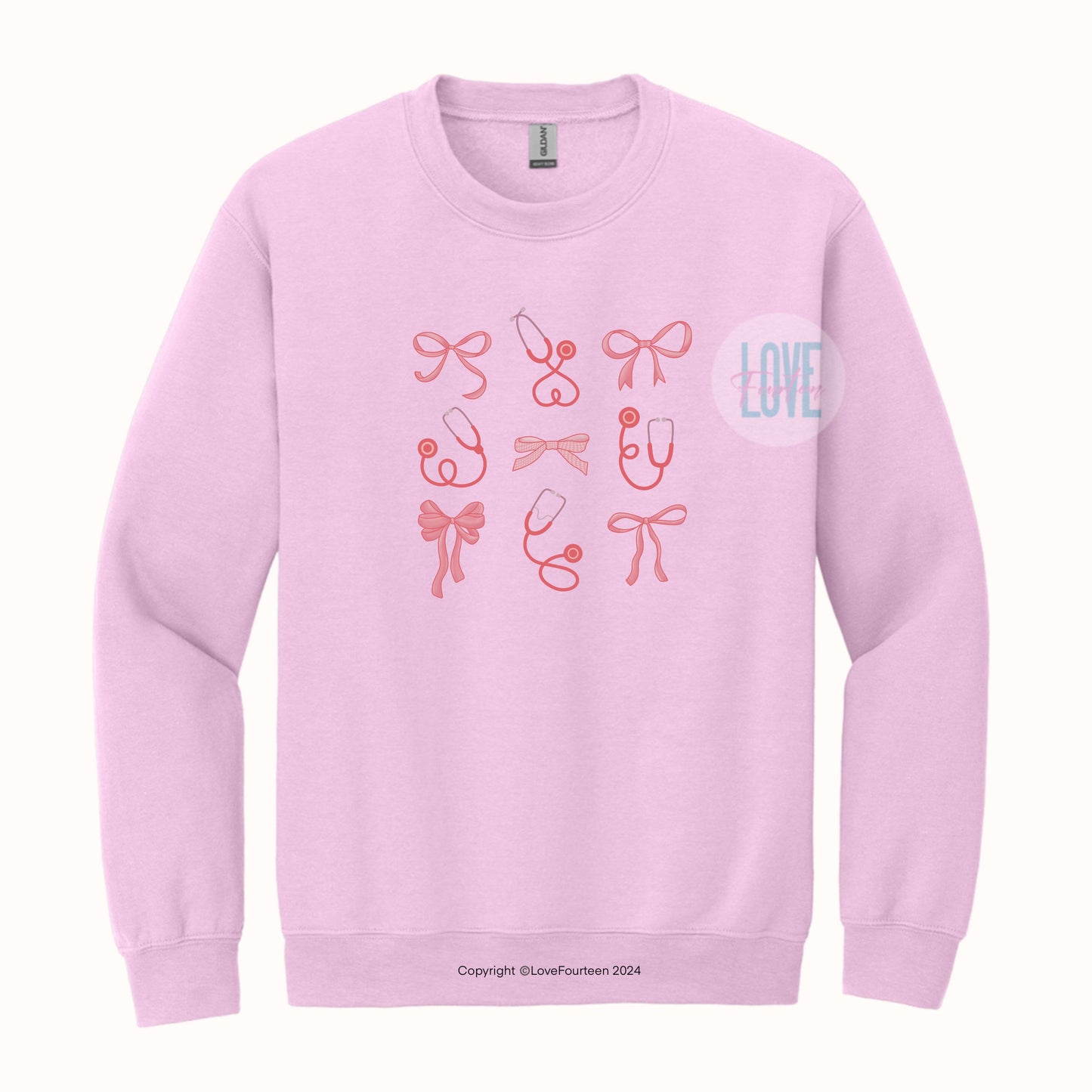 Pink Bow & Stethoscope Crewneck