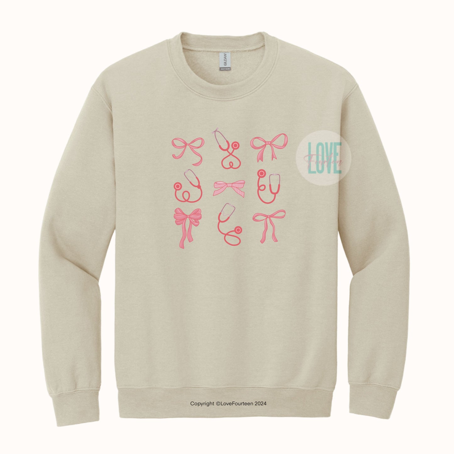 Pink Bow & Stethoscope Crewneck