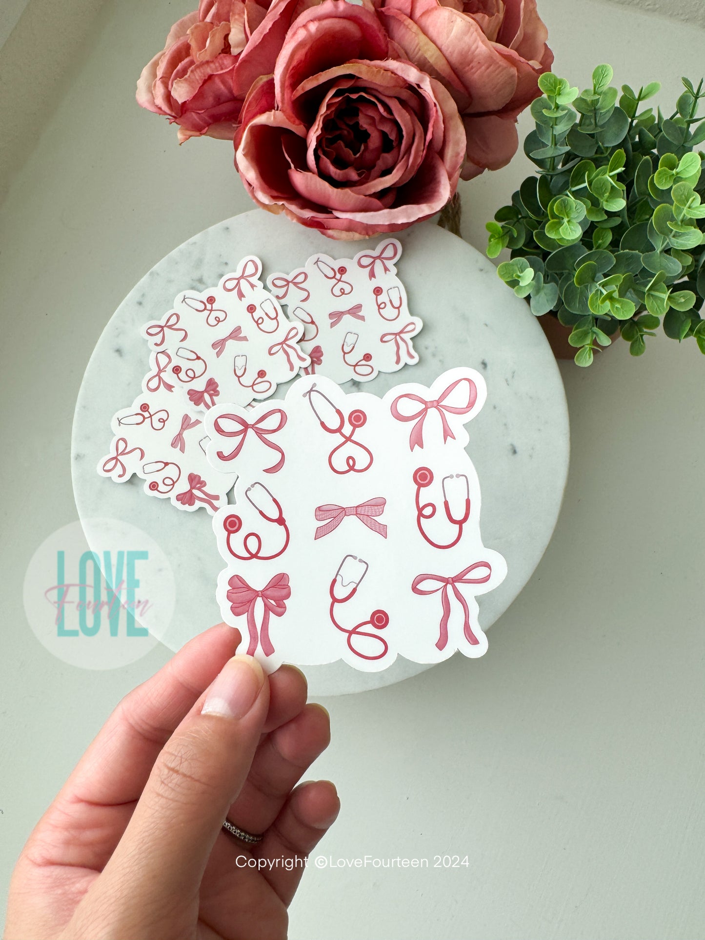 Pink Bow & Stethoscope Die Cut Sticker
