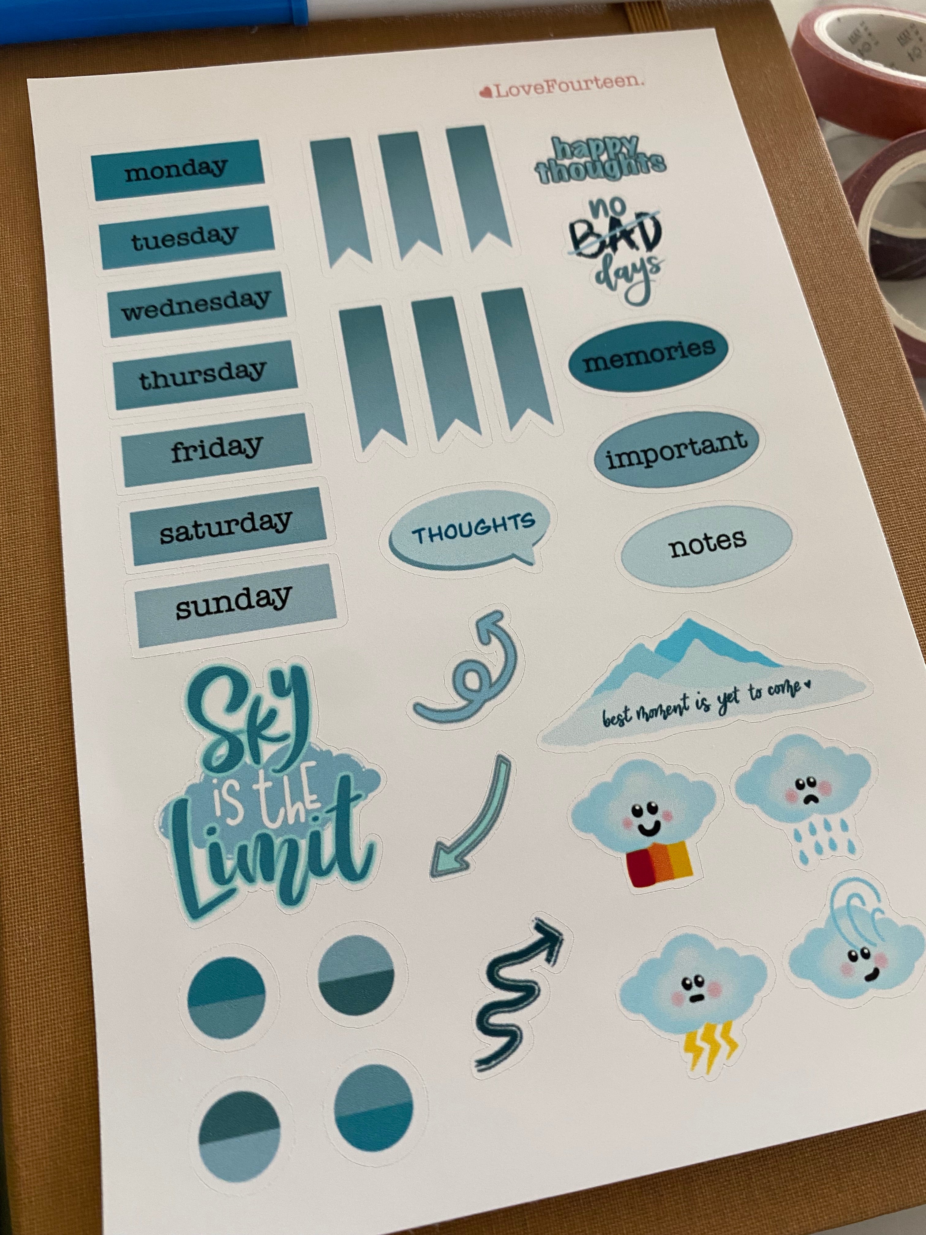 Bullet Journal Stickers - Light Blue Graphic by PlannerPea