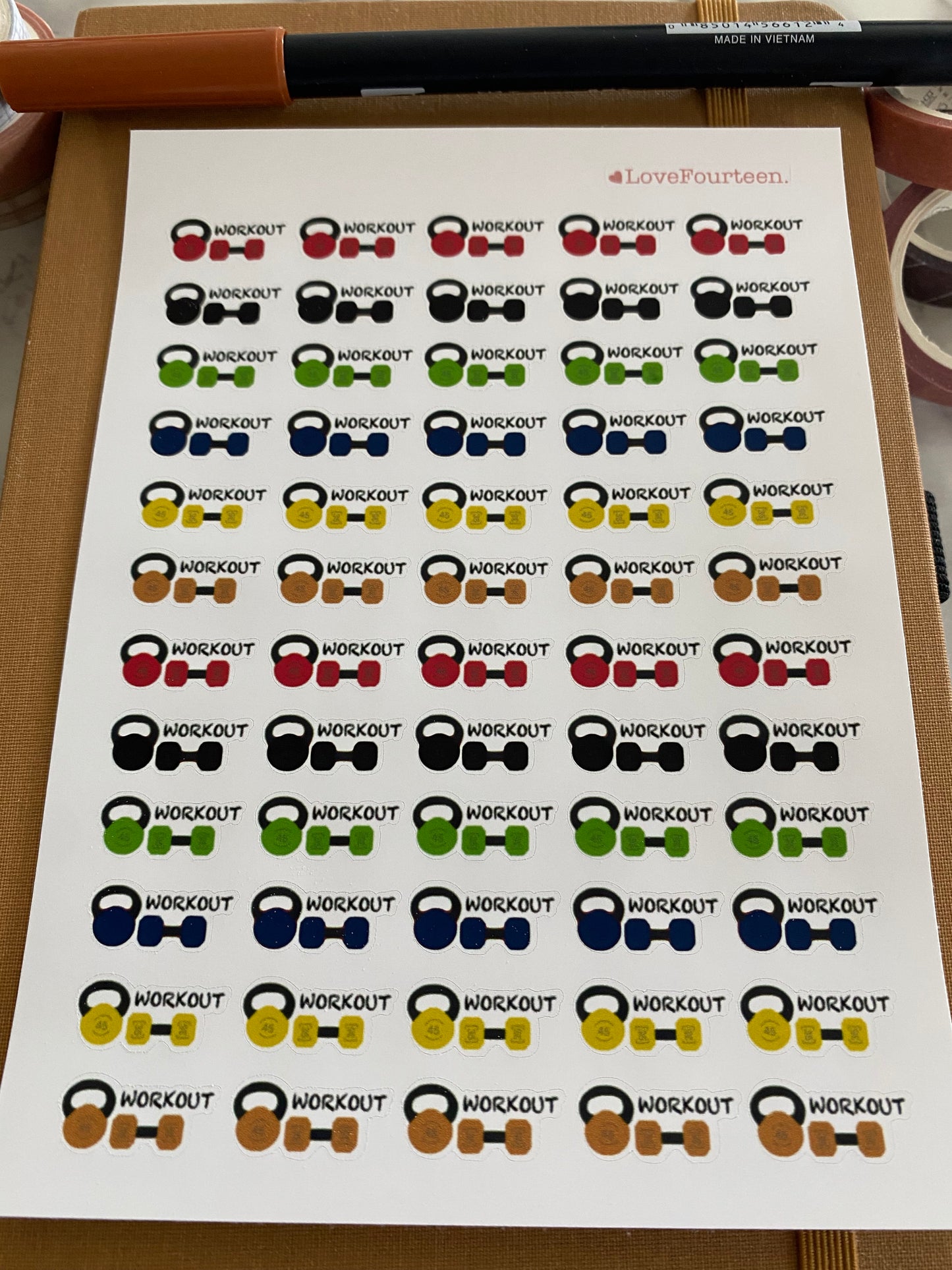 Workout Dumbbell & Kettlebell - Waterproof Journal Sticker