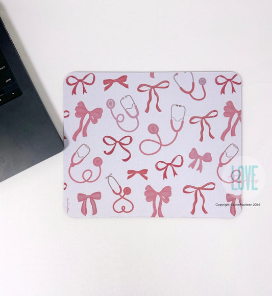 Pink Bow & Stethoscope Mouse Pad
