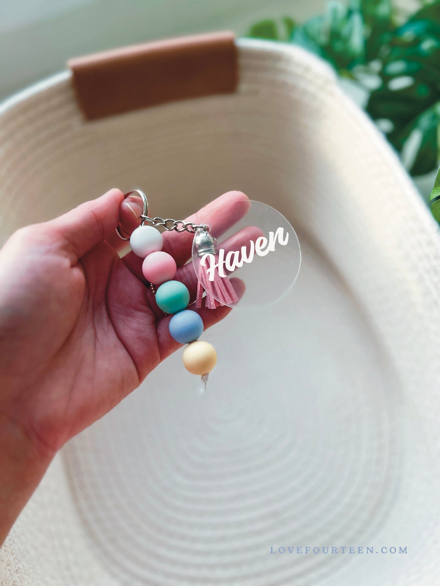 Pastel Silicone Beads and Tassel - Personalized Acrylic Keychain