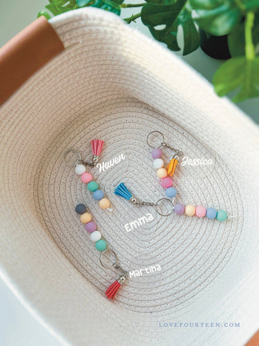 Pastel Silicone Beads and Tassel - Personalized Acrylic Keychain