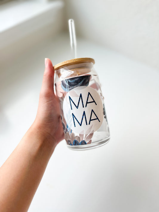 MAMA - Beer Can Glass with Glass Straw and Lid (16 oz.)