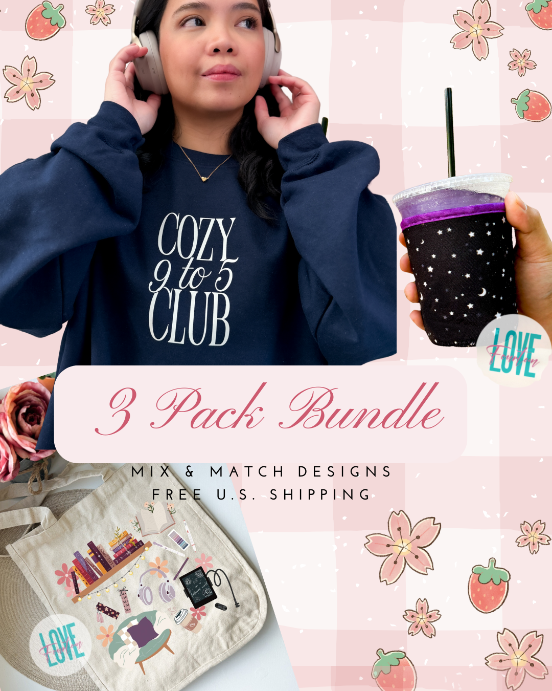 3 Pack Bundle - Mix & Match (Sweatshirt, Tote Bag, Drink Sleeve) - FREE U.S. Shipping