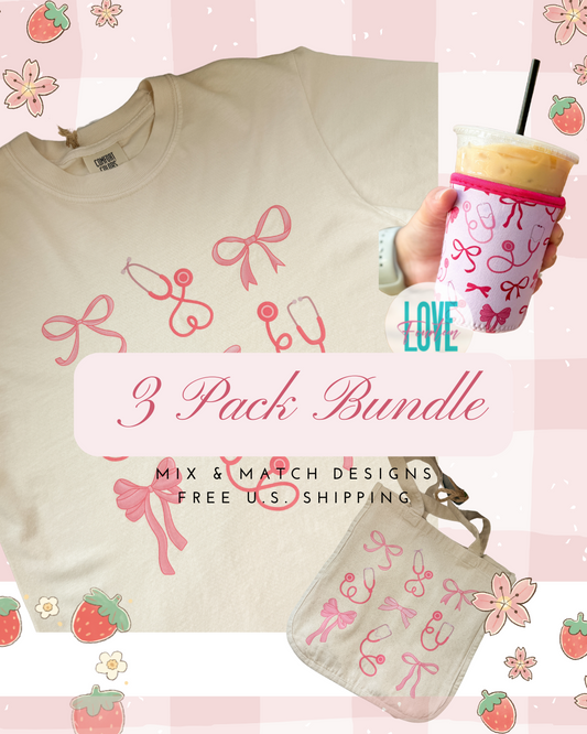 3 Pack Bundle - Mix & Match (T-Shirt, Tote Bag, Drink Sleeve) - FREE U.S. Shipping