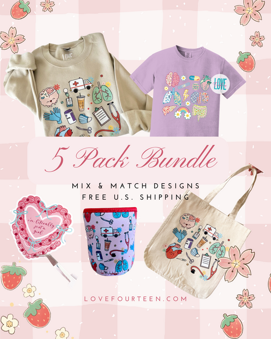 5 Pack Bundle - Mix & Match (Sweatshirt, T-Shirt, Tote Bag, Drink Sleeve, Sticker) - FREE U.S. Shipping