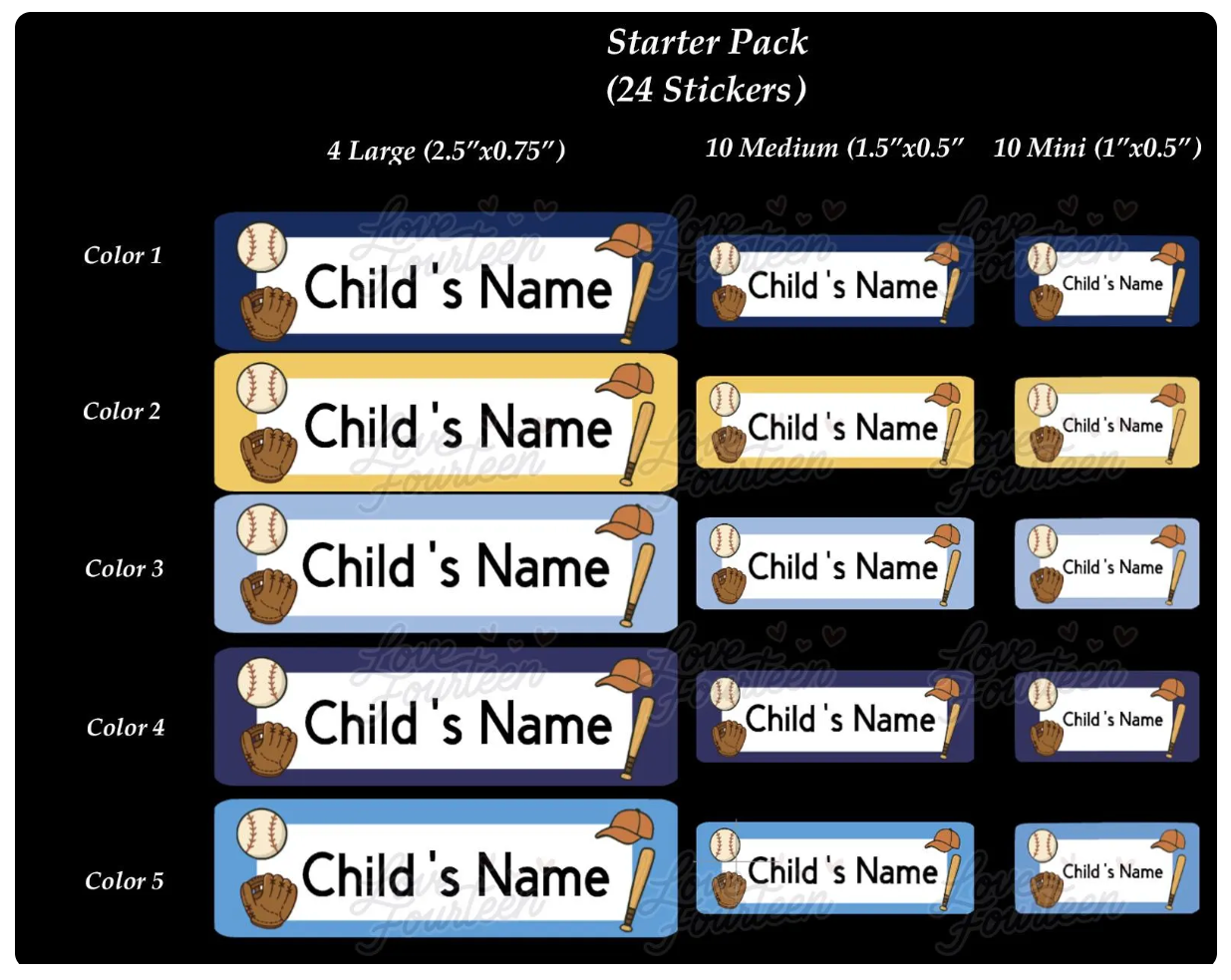 Baseball-themed personalized name tags for kids school supplies