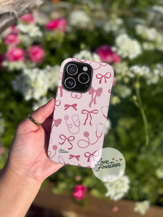 Pink Bow & Stethoscope iPhone Case - Magnetic Tough Case (Free U.S. Shipping)