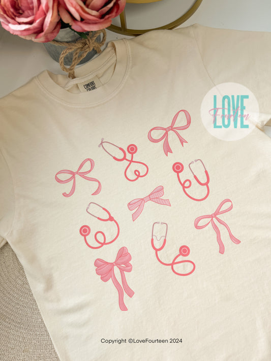 Pink Bow & Stethoscope Tee