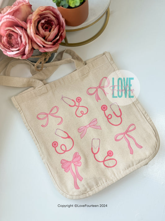 Pink Bow & Stethoscope Tote Bag
