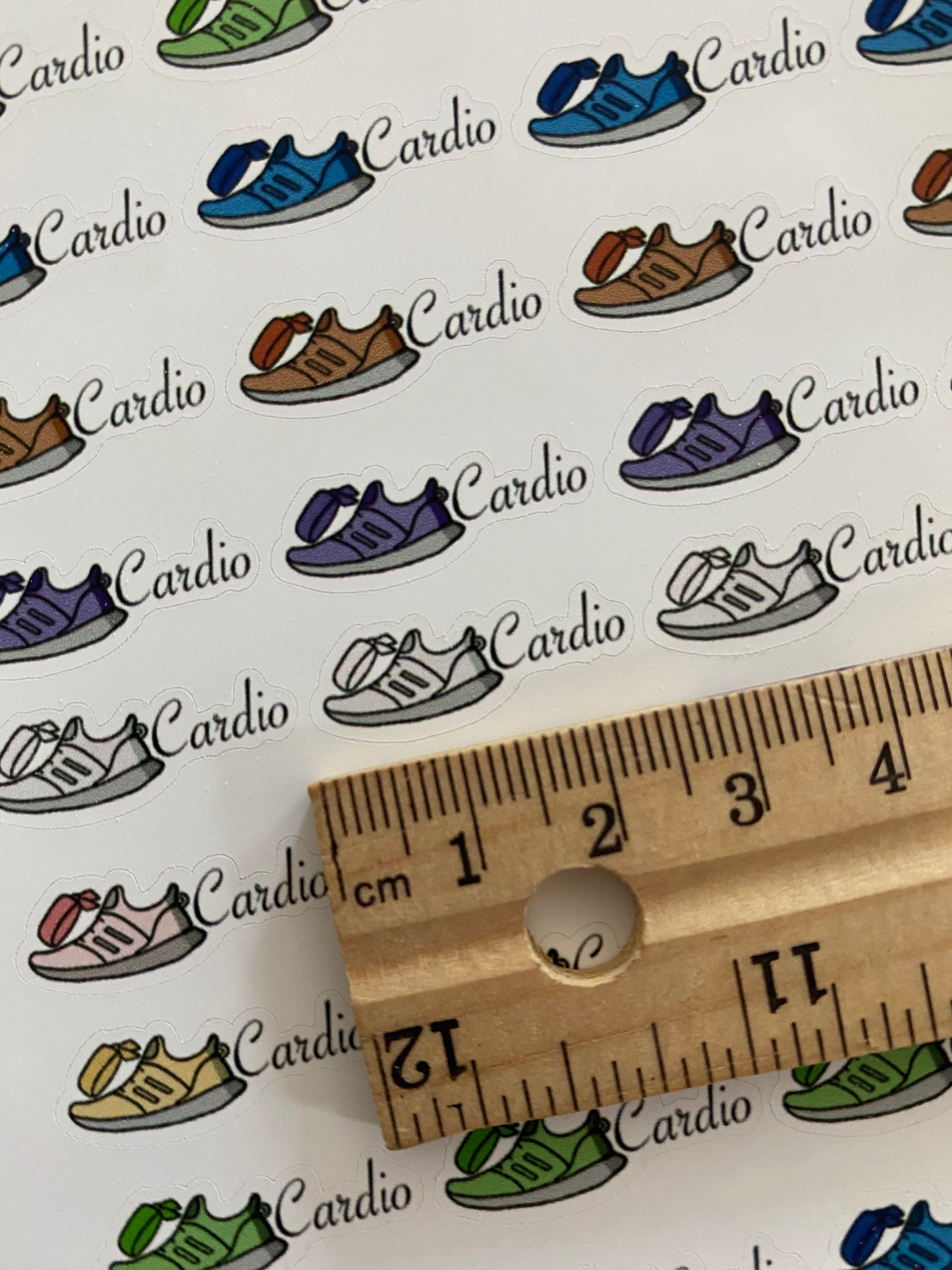 Cardio workout journal sticker with a ruler to show the size of each sticker